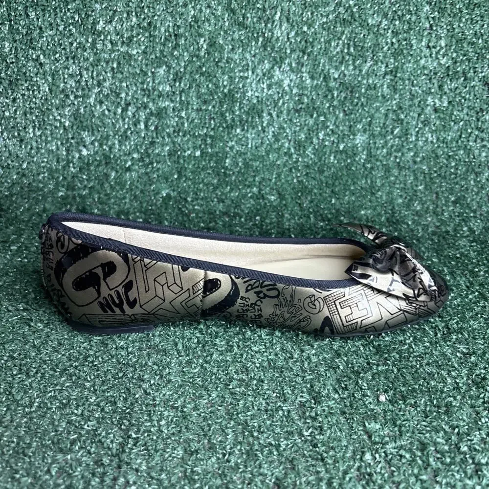 NEW Sam Edelman Circus LOGO‎ Gold Black Ciera Slip On Ballet Flats Bow Size 7